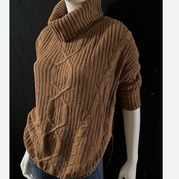 Express cable knit turtleneck sweater, rust, cotton/acrylic blend, Small - Picture 4 of 8